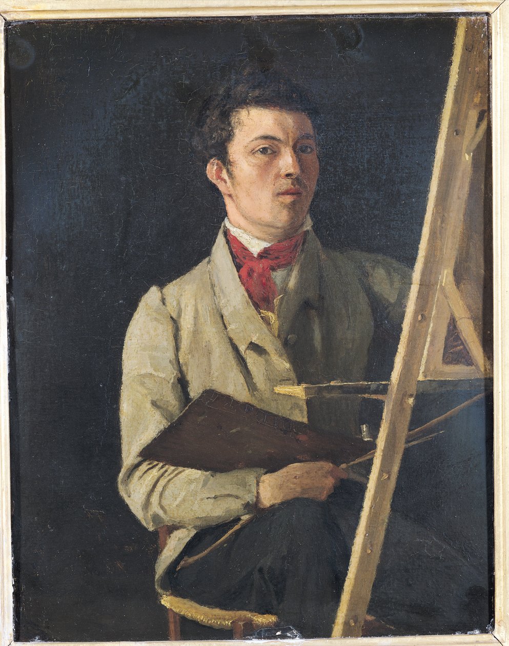 Självporträtt, sittande bredvid ett staffli, 1825 av Jean Baptiste Camille Corot