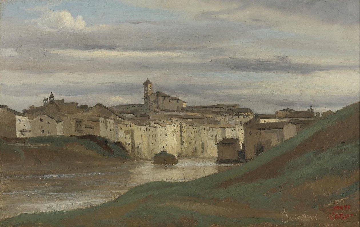 Sur les bords du Tibre, Rome  av Jean Baptiste Camille Corot