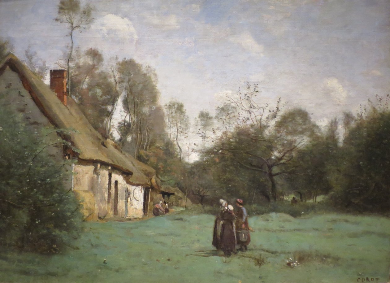 Thatched Cottage in Normandy  av Jean-Baptiste-Camille Corot
