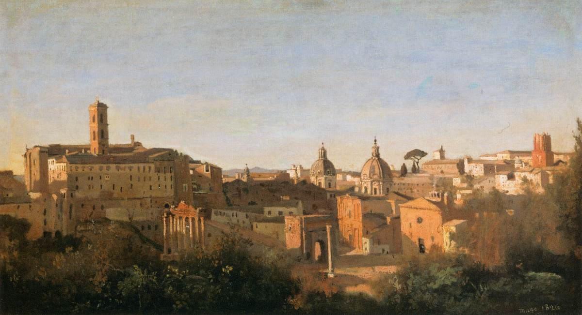 The Forum Seen from the Farnese Gardens av Jean Baptiste Camille Corot