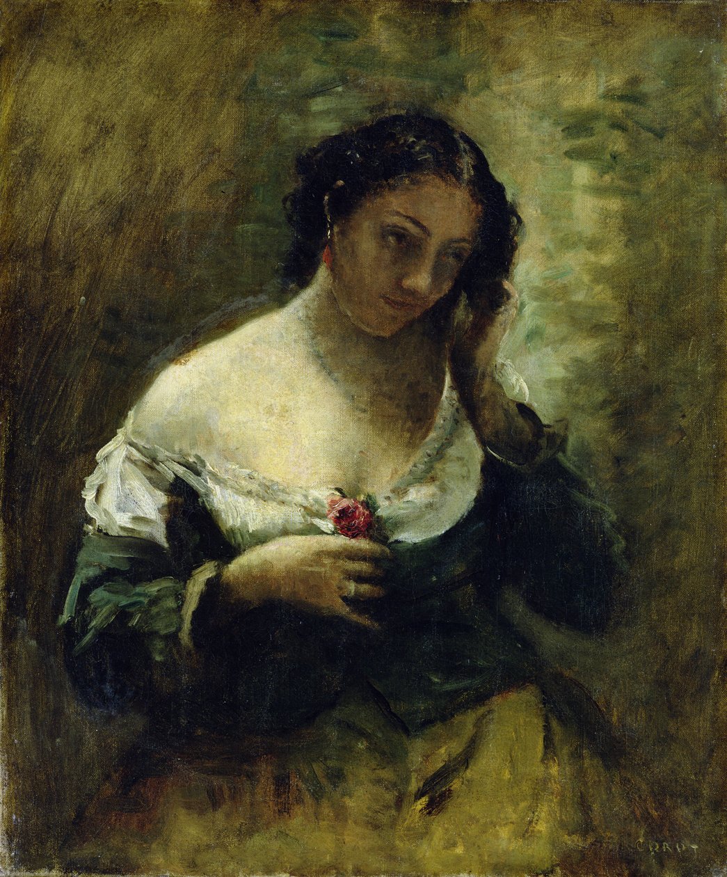 Flickan med rosen, ca 1865 av Jean Baptiste Camille Corot