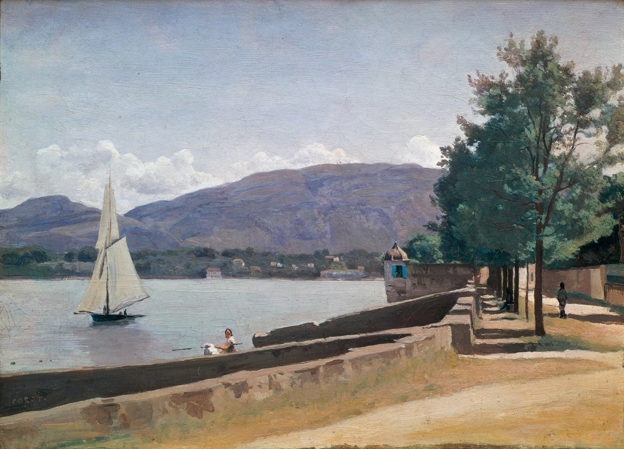 Quai des Paquis, Genève, ca 1842 av Jean Baptiste Camille Corot