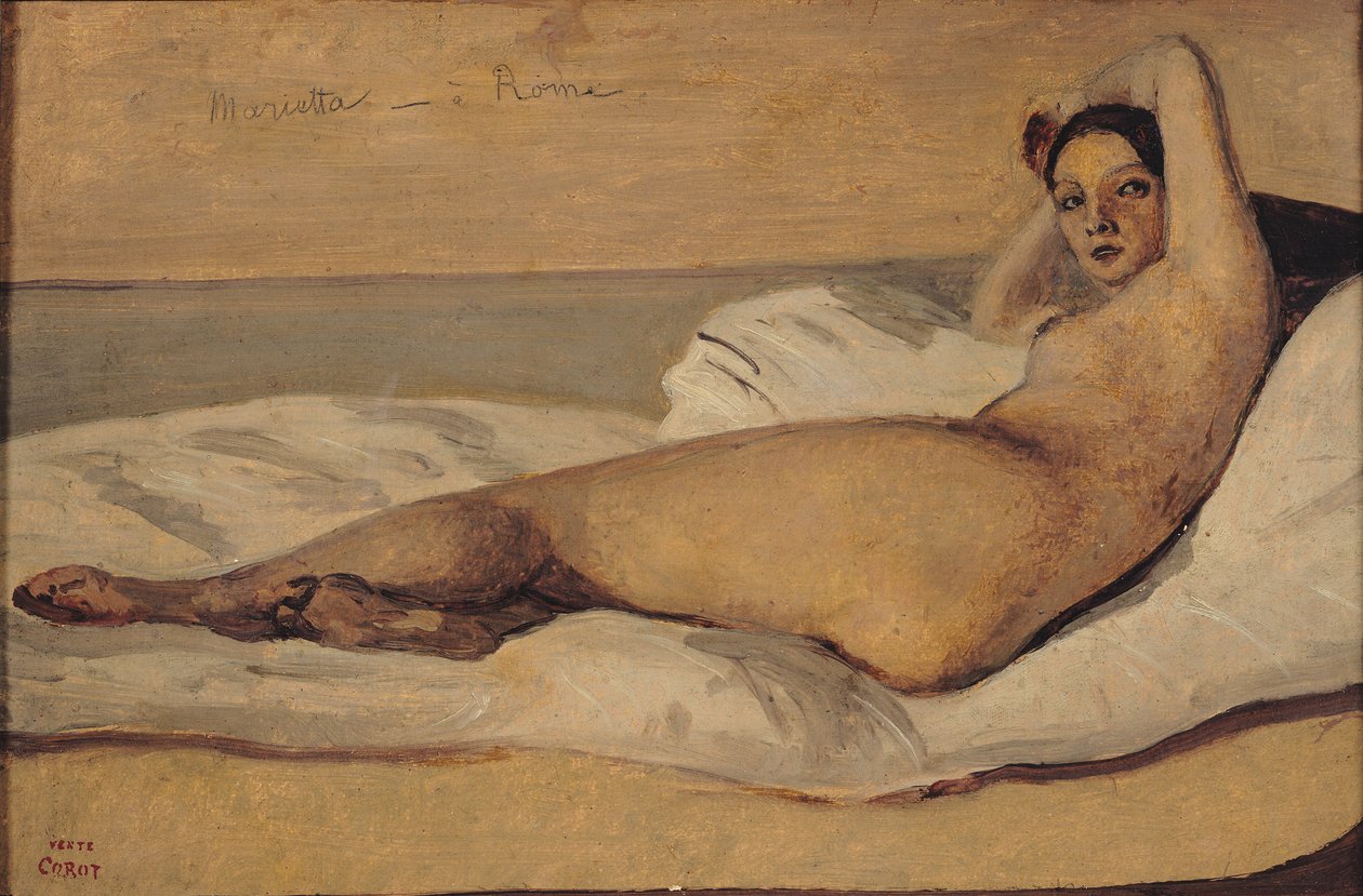 The Roman Odalisque (Marietta) 1843 (olja och penna på papper) av Jean Baptiste Camille Corot