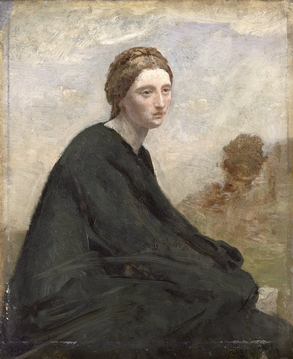 Den grubblande flickan, ca 1857 (olja på zink) av Jean Baptiste Camille Corot
