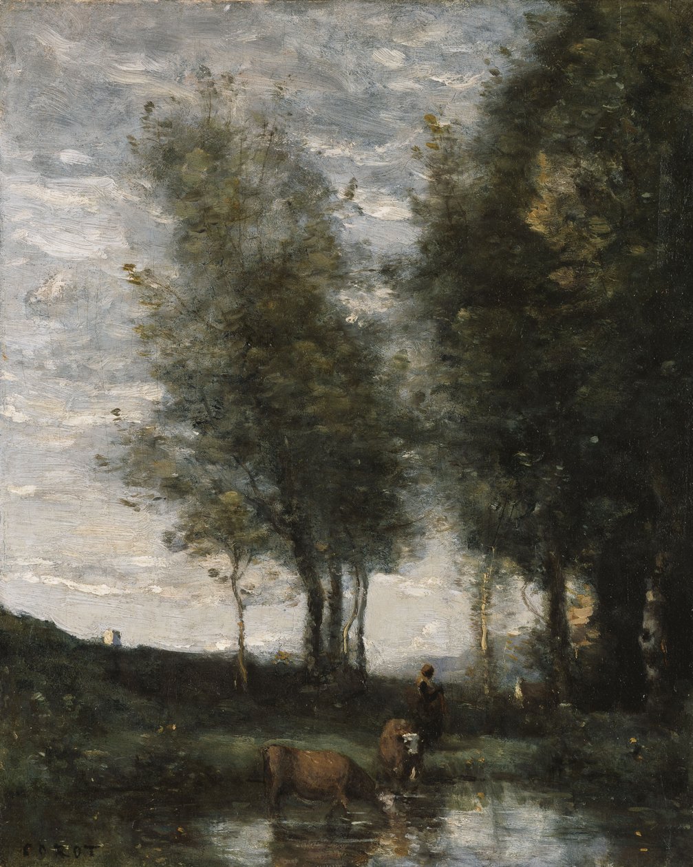 Dammen, koherde (olja på duk) av Jean Baptiste Camille Corot