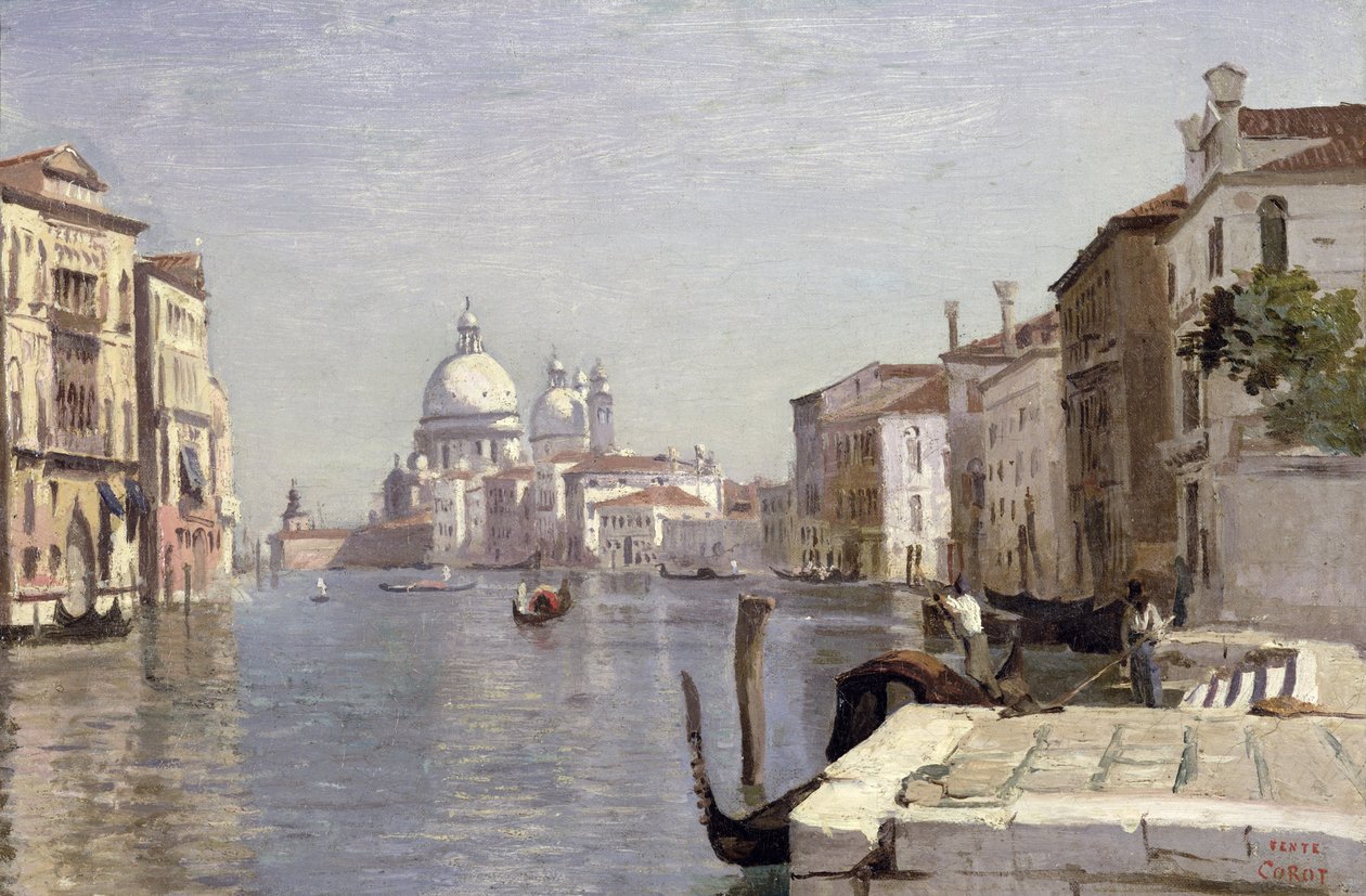 Venedig - Utsikt över Campo della Carita med utsikt mot Salutkupolen, 1834 av Jean Baptiste Camille Corot