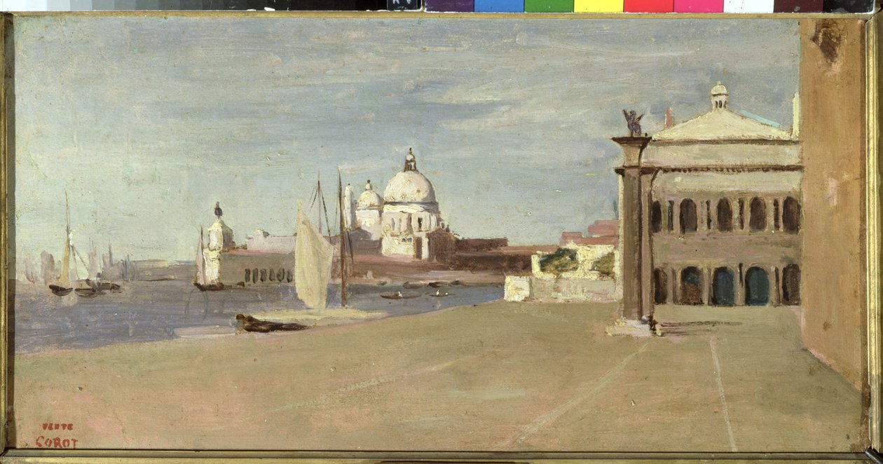 Utsikt över Canal Grande, Venedig, från Riva degli Schiavone, 1828 (olja på papper nedlagd på duk) av Jean Baptiste Camille Corot