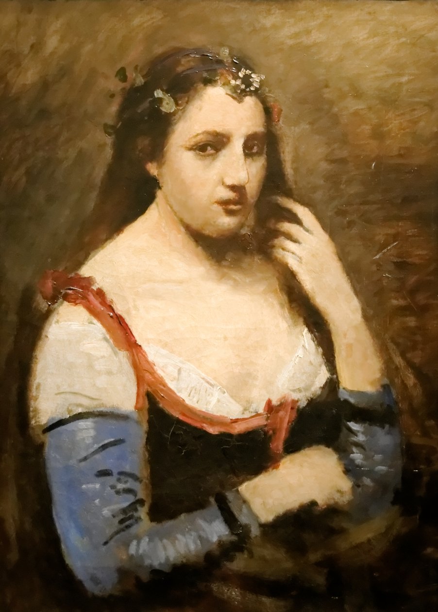 Kvinna med prästkragar av Jean Baptiste Camille Corot