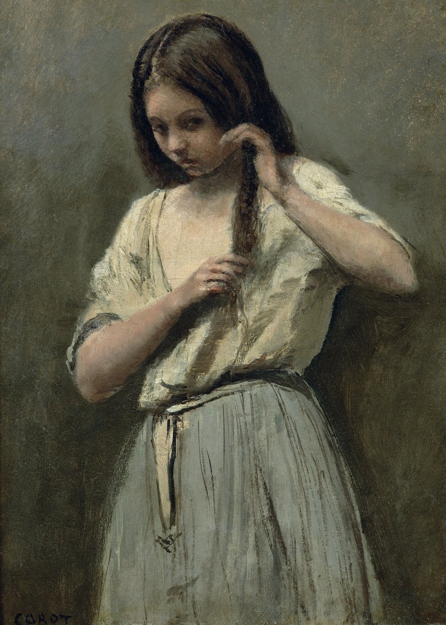 Ung flicka på hennes toalett av Jean Baptiste Camille Corot