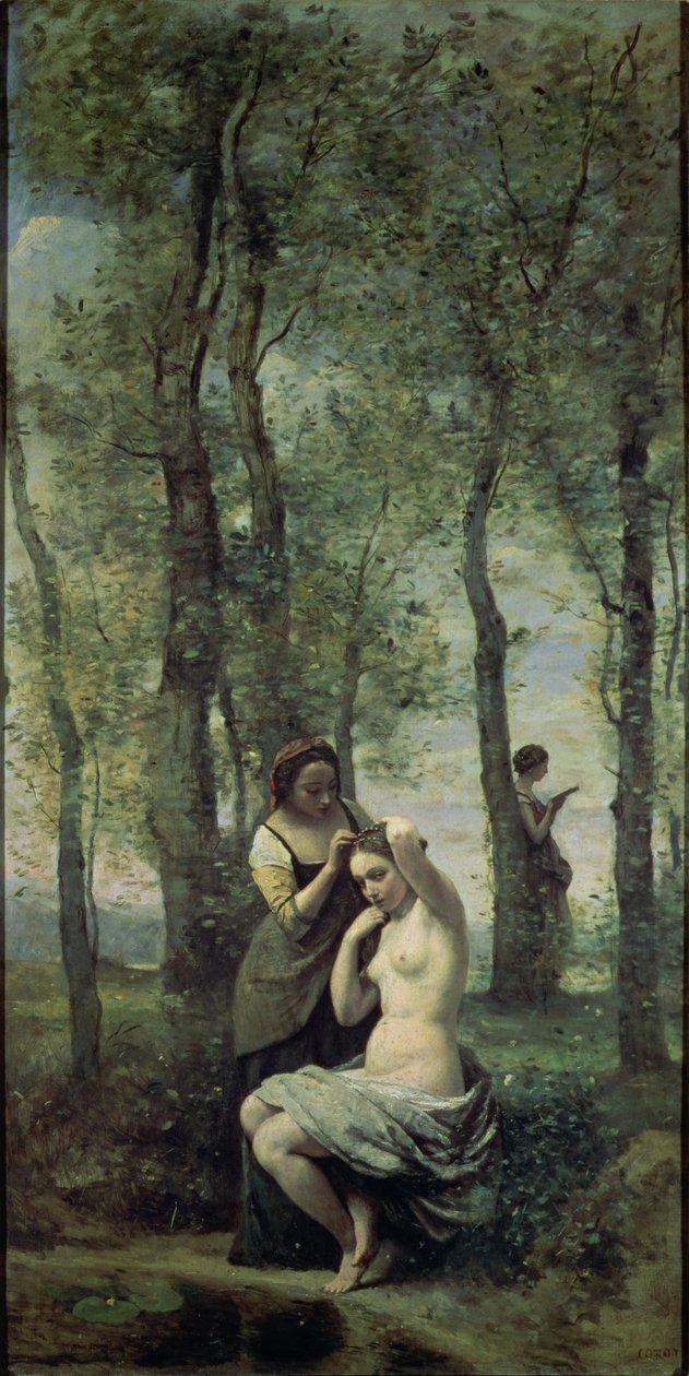 Ung kvinna på hennes toalett av Jean Baptiste Camille Corot