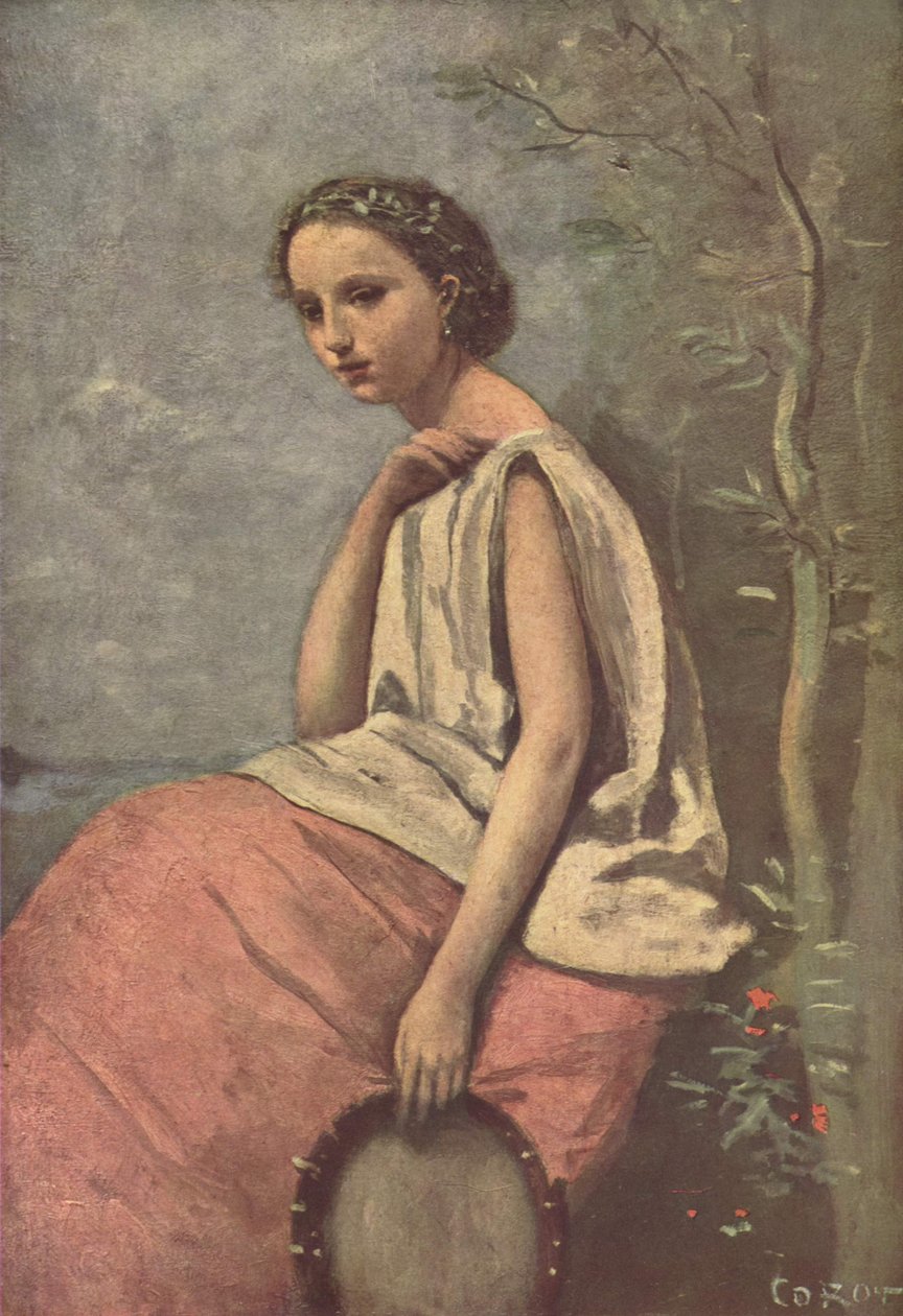 Zingara au tambour de basque av Jean Baptiste Camille Corot