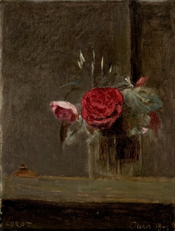 rosas num copo  av Jean Baptiste Camille Corot