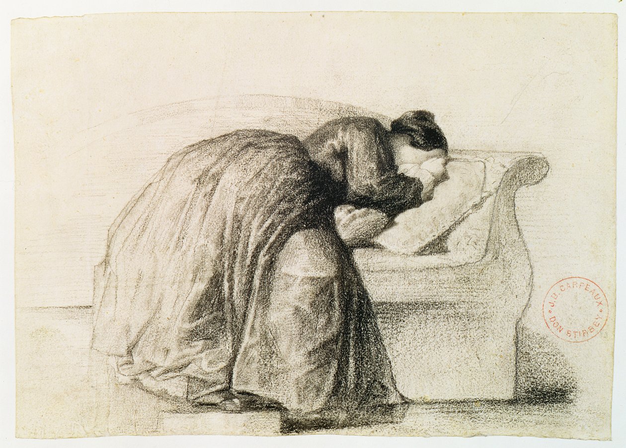Studie av en kvinna som gråter (svart krita på papper) av Jean Baptiste Carpeaux