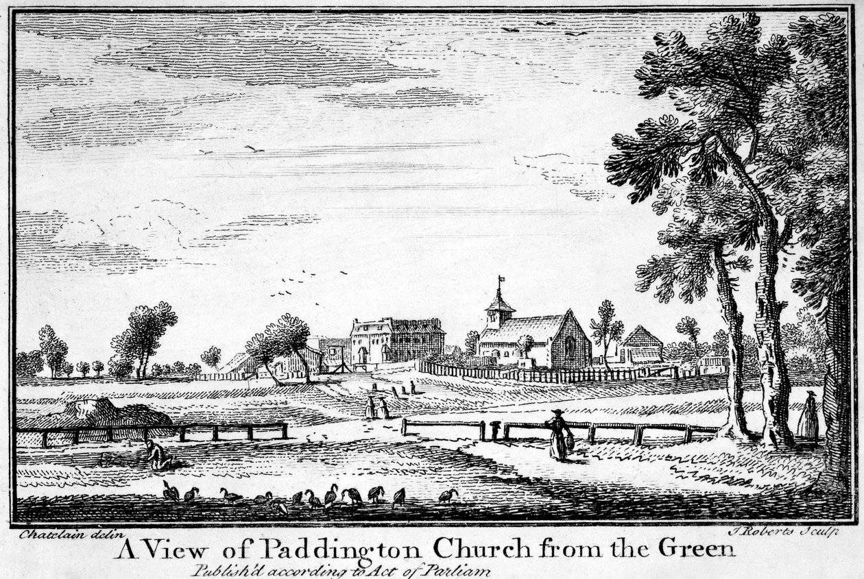 En vy av Paddington Church från Green, c.1750 av Jean Baptiste Claude Chatelain