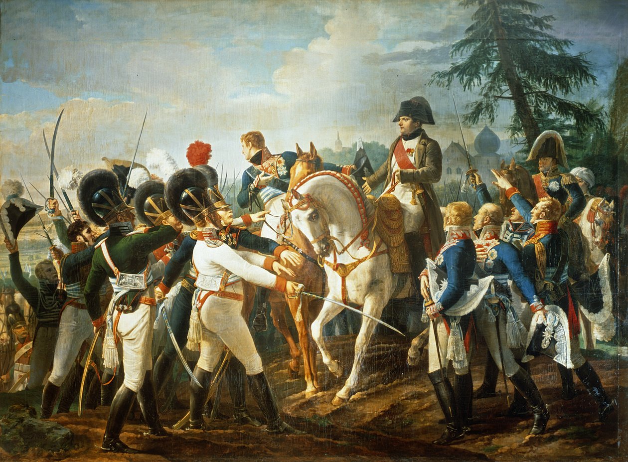 Napoleon och de bayerska och Württembergska trupperna i Abensberg, 20 april 1809 av Jean Baptiste Debret