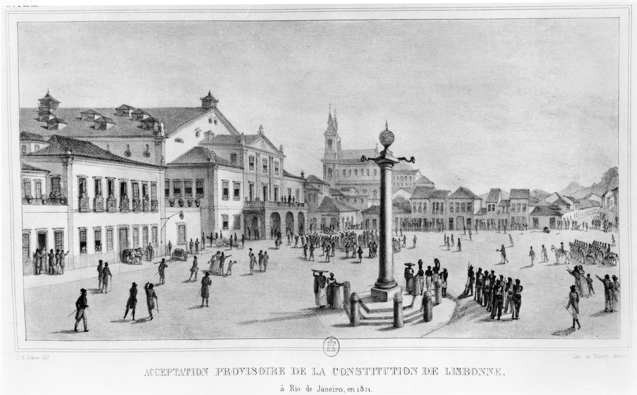 Tillfälligt godkännande av Lissabonkonstitutionen, Rio de Janeiro, 1821, illustration från 