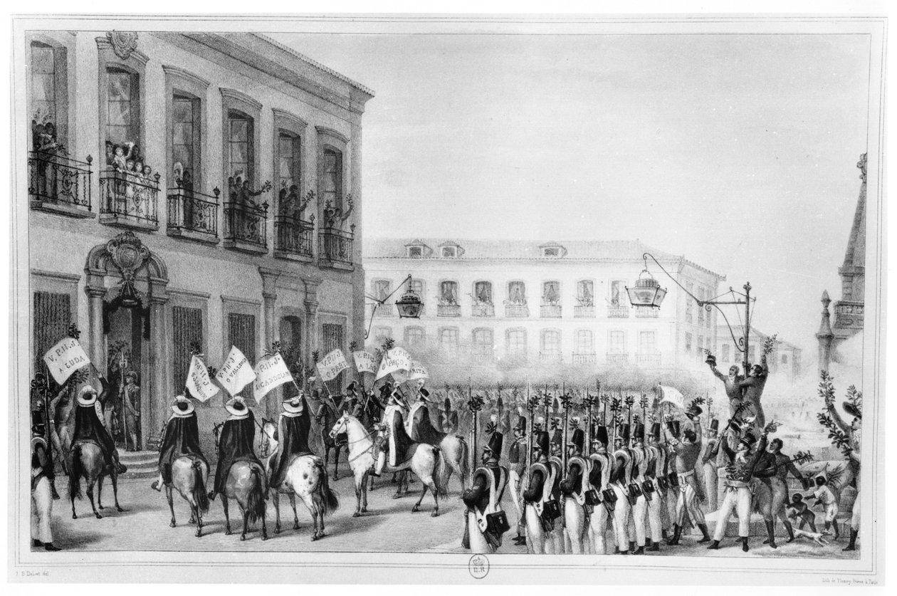 Acklamationen av Pedro I (1798-1834) kejsare av Brasilien, Rio de Janeiro, 7 april 1831, illustration från 
