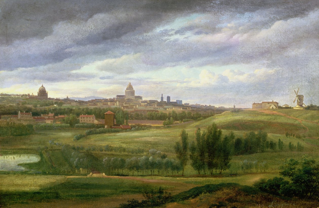 Udsigt over Paris fra Butte aux Cailles, Gentilly swed av Jean Baptiste Gabriel Langlace