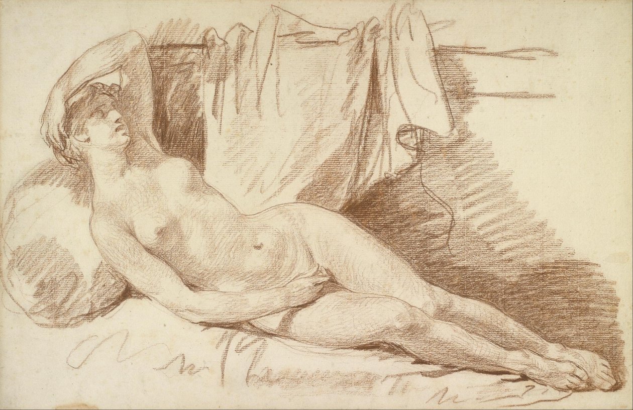 Reclining Female Nude- Study for av Jean Baptiste Greuze