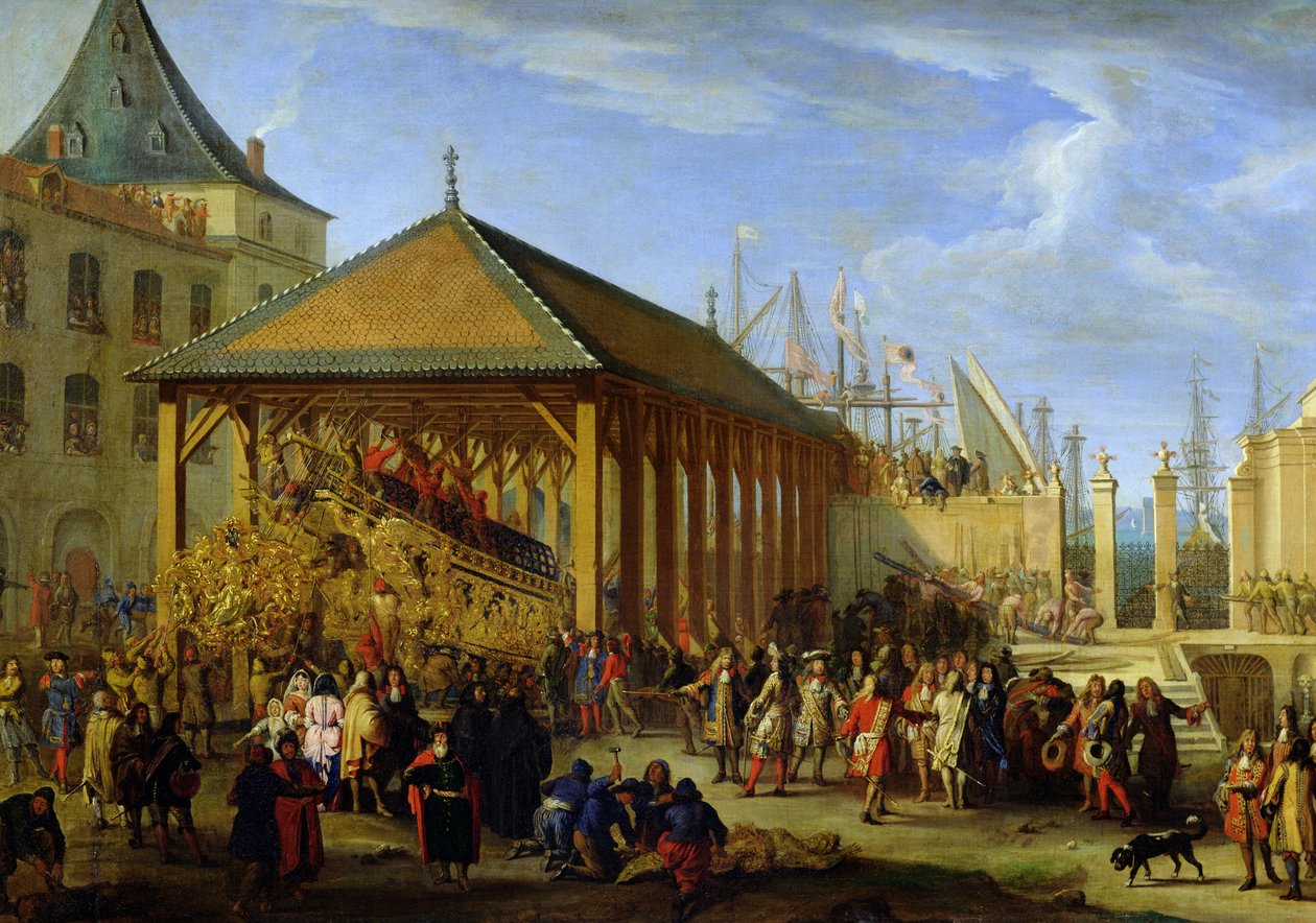 Jean-Baptiste Colbert (1651-90) Marquis de Seignelay och Louis Victor de Rochechouart (1636-88) Duc de Vivonne på besök i Galleon 