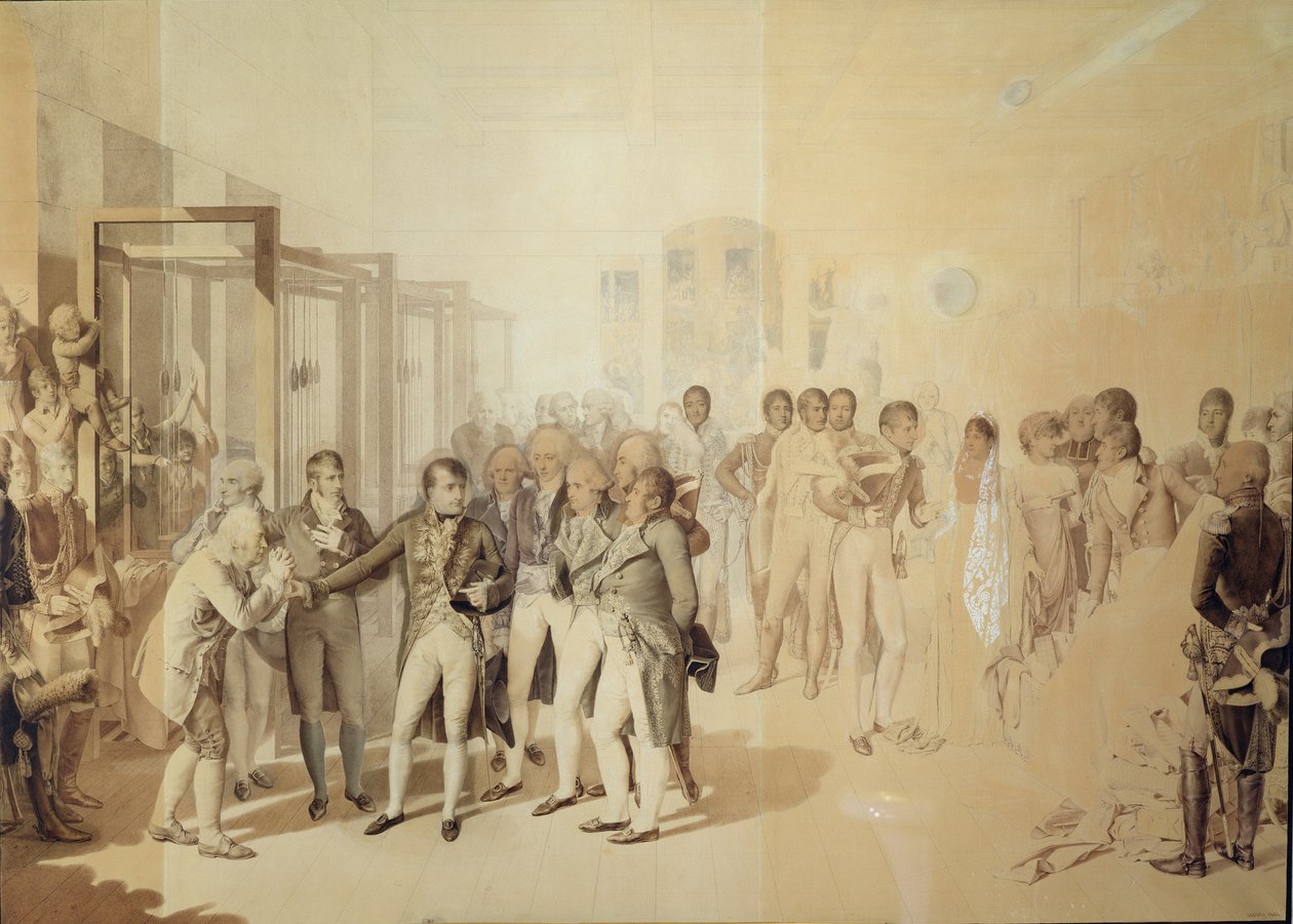 Napoleon I (1769-1821) på besök i bröderna Sevenes fabrik i Rouen, november 1802, 1804 av Jean Baptiste Isabey