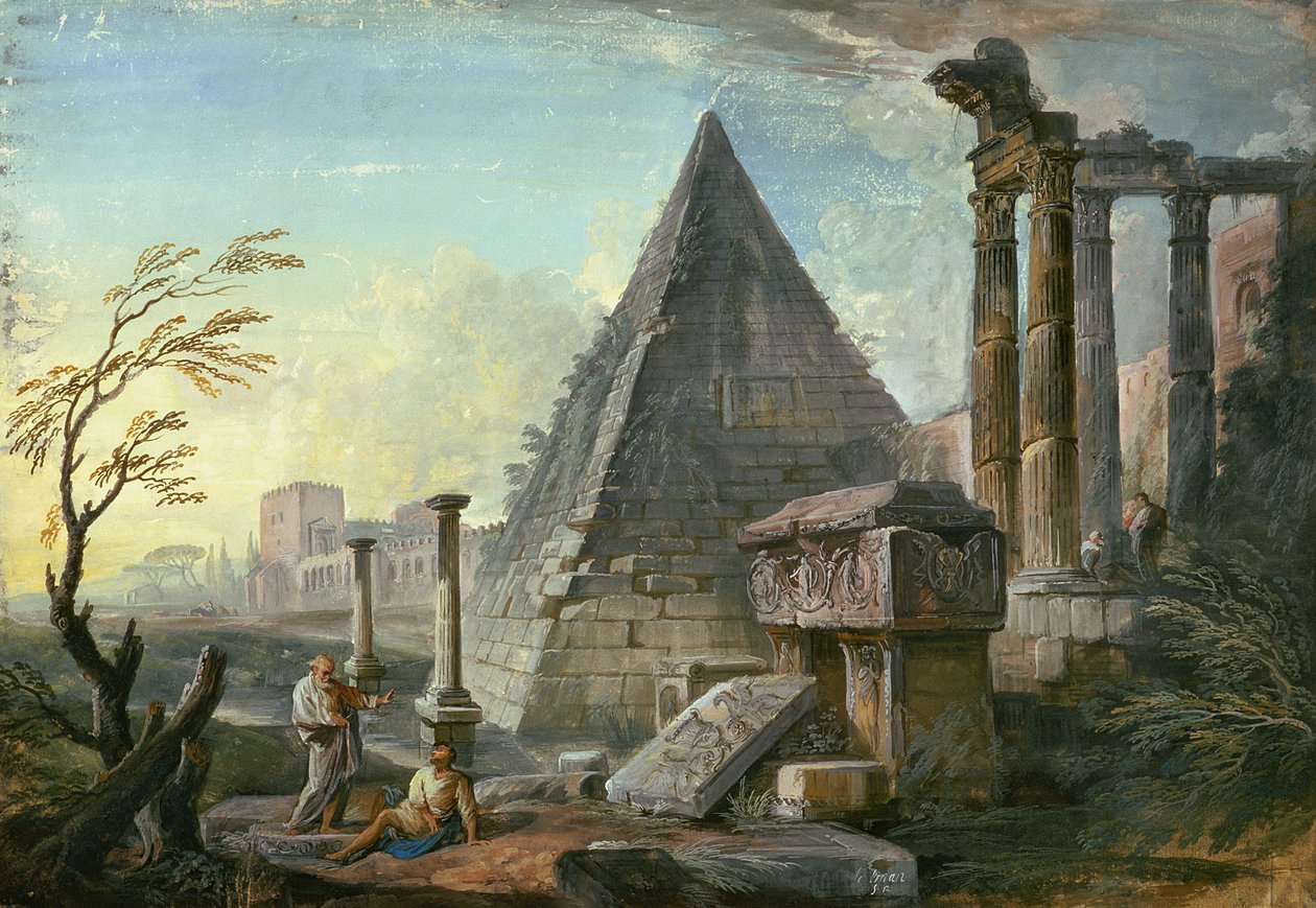 Pyramid av Caius Cestius i Rom av Jean Baptiste Lallemand