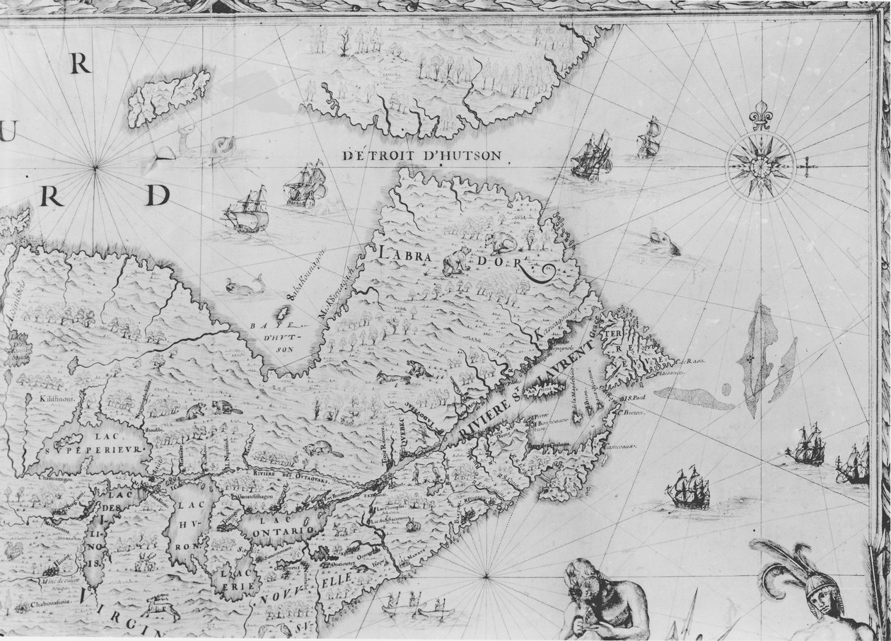 Karta över Nya Frankrike tillägnad Colbert av Duchesneau, Intendant, 1681 (detalj) (se även 164768) av Jean Baptiste Louis Franquelin