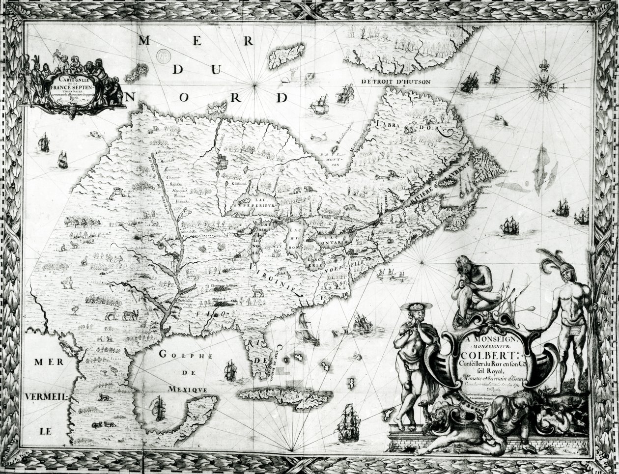 Ramani ya New France iliyowekwa kwa Colbert na Duchesneau, Intendant, 1681 (tazama 164769 kwa undani)swed av Jean Baptiste Louis Franquelin