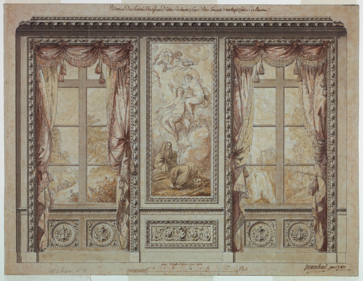 Design för en fönstervägg med tapestrypanel av Jean Baptiste Marechal