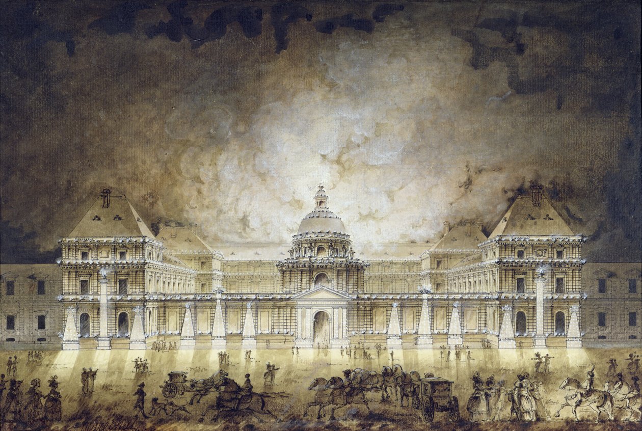 Luxemburgpalatset upplyst för Fete du Roi 1780 (penna och bläck och bistre på papper) av Jean Baptiste Marechal