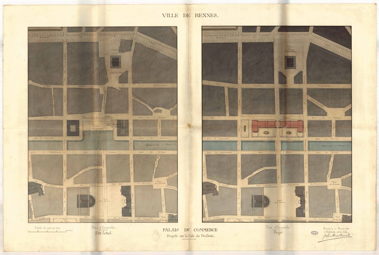 Palais du Commerce projeté cale du Pré-Botté, Rennes av Jean Baptiste Martenot