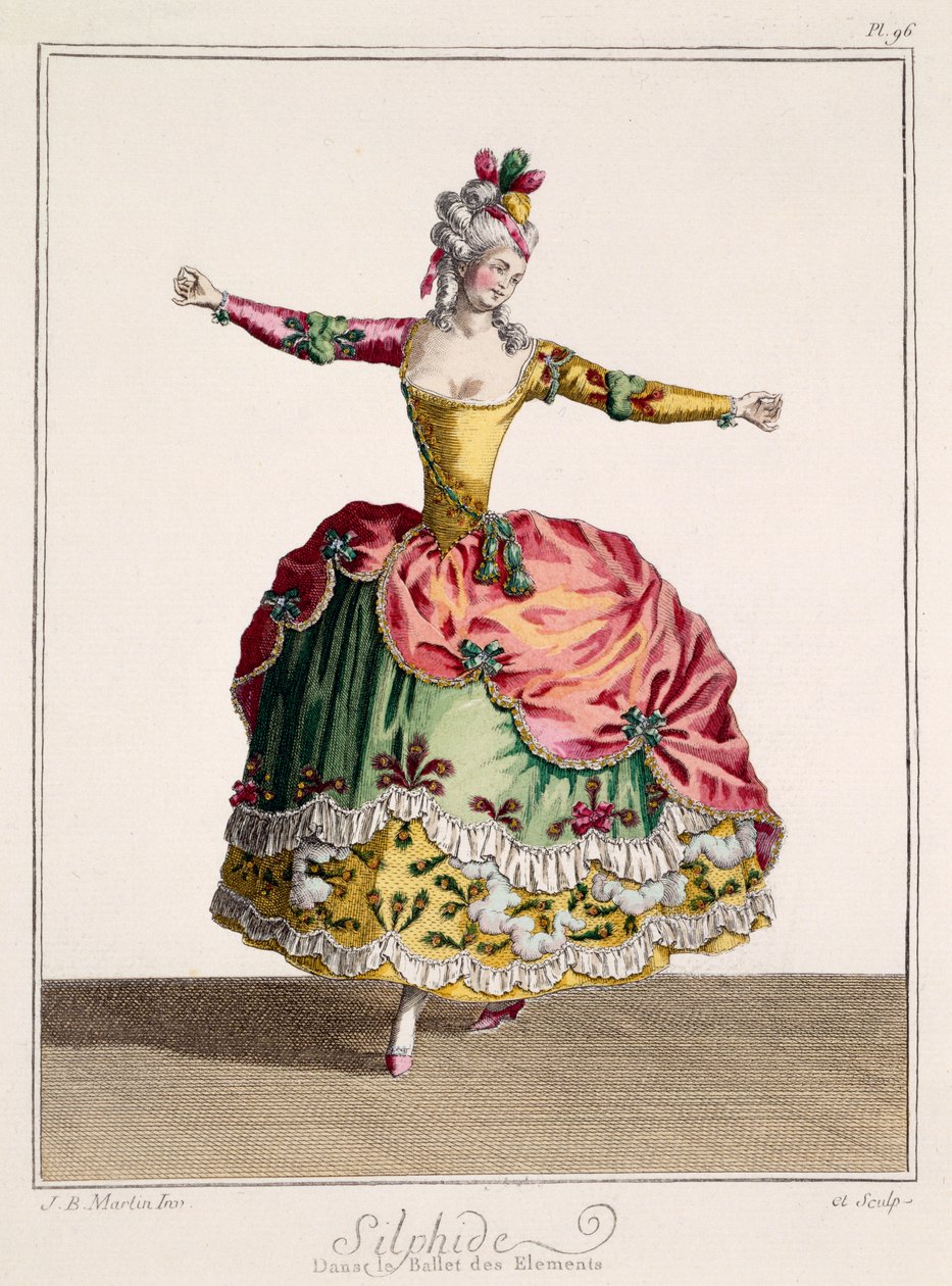 Kostymdesign för Sulphide in the Ballet of the Elements, sent 1700-tal (handfärgad gravyr) av Jean Baptiste Martin