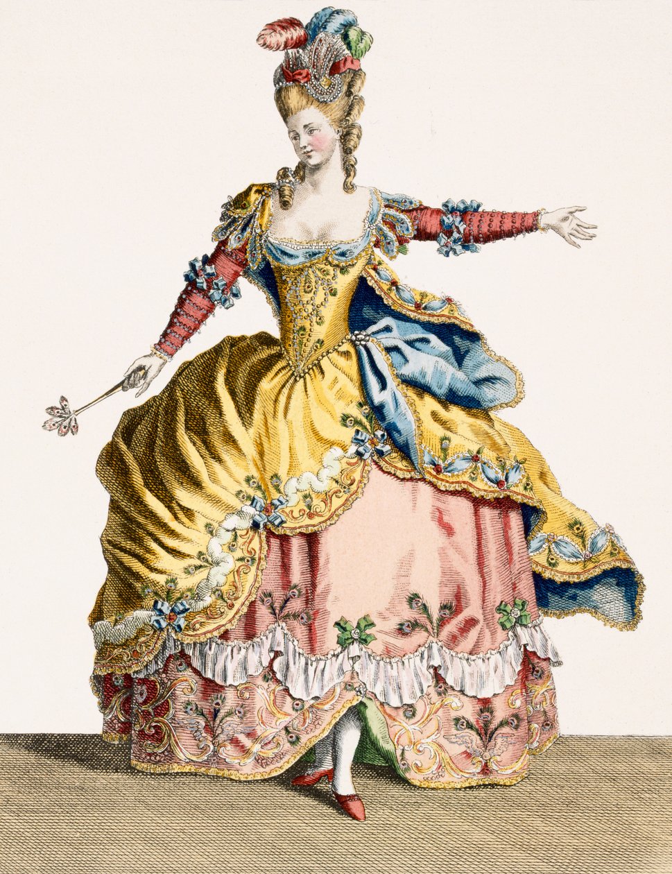 Dräkt för Sylfernas drottning i Elementernas balett, graverad av Rene Gaillard (c.1719-90) c.1780 av Jean Baptiste Martin