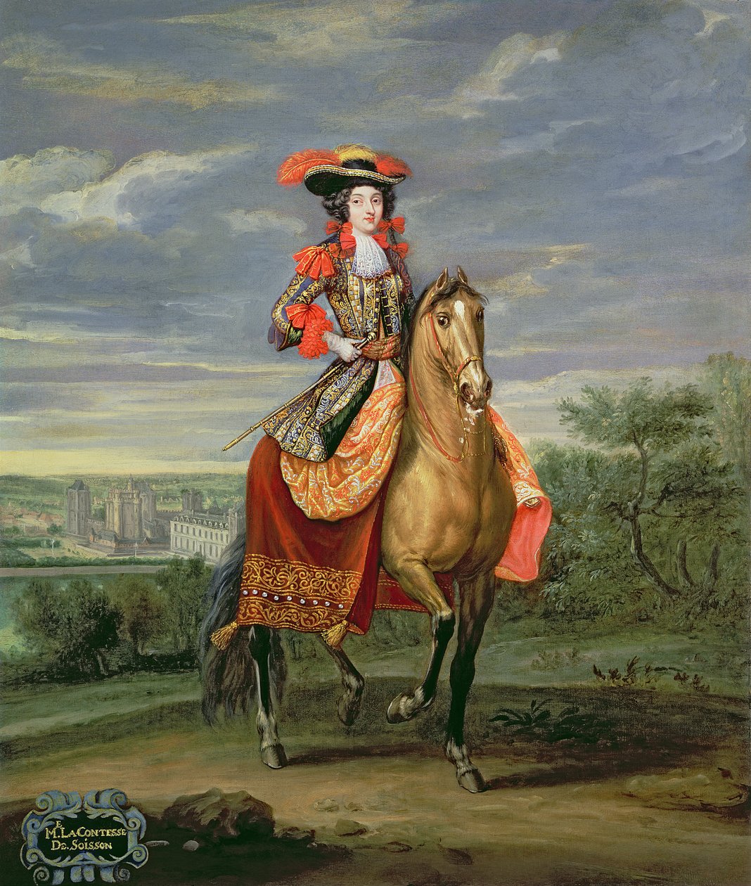 La Comtesse de Soissons Ridning med utsikt över Chateau de Vincennes av Jean Baptiste Martin