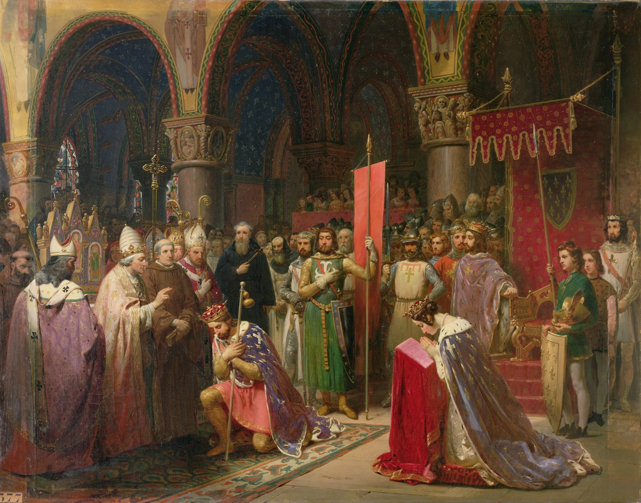 Ludvig VII (ca 1120-1180) den unge, kung av Frankrike som tar fanan i St. Denis 1147, 1840 av Jean Baptiste Mauzaisse
