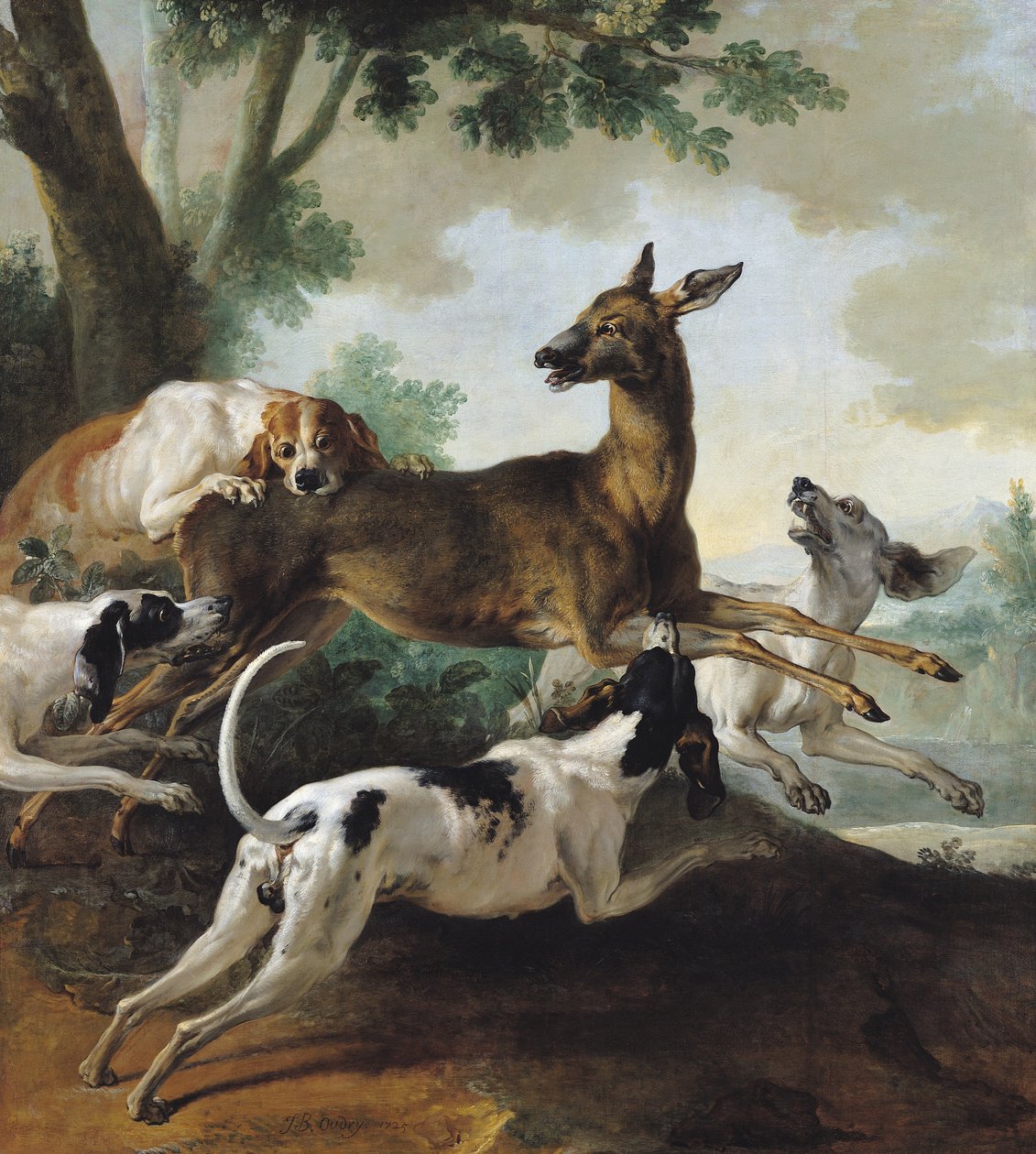Hjort jagad av hundar, 1725 av Jean Baptiste Oudry