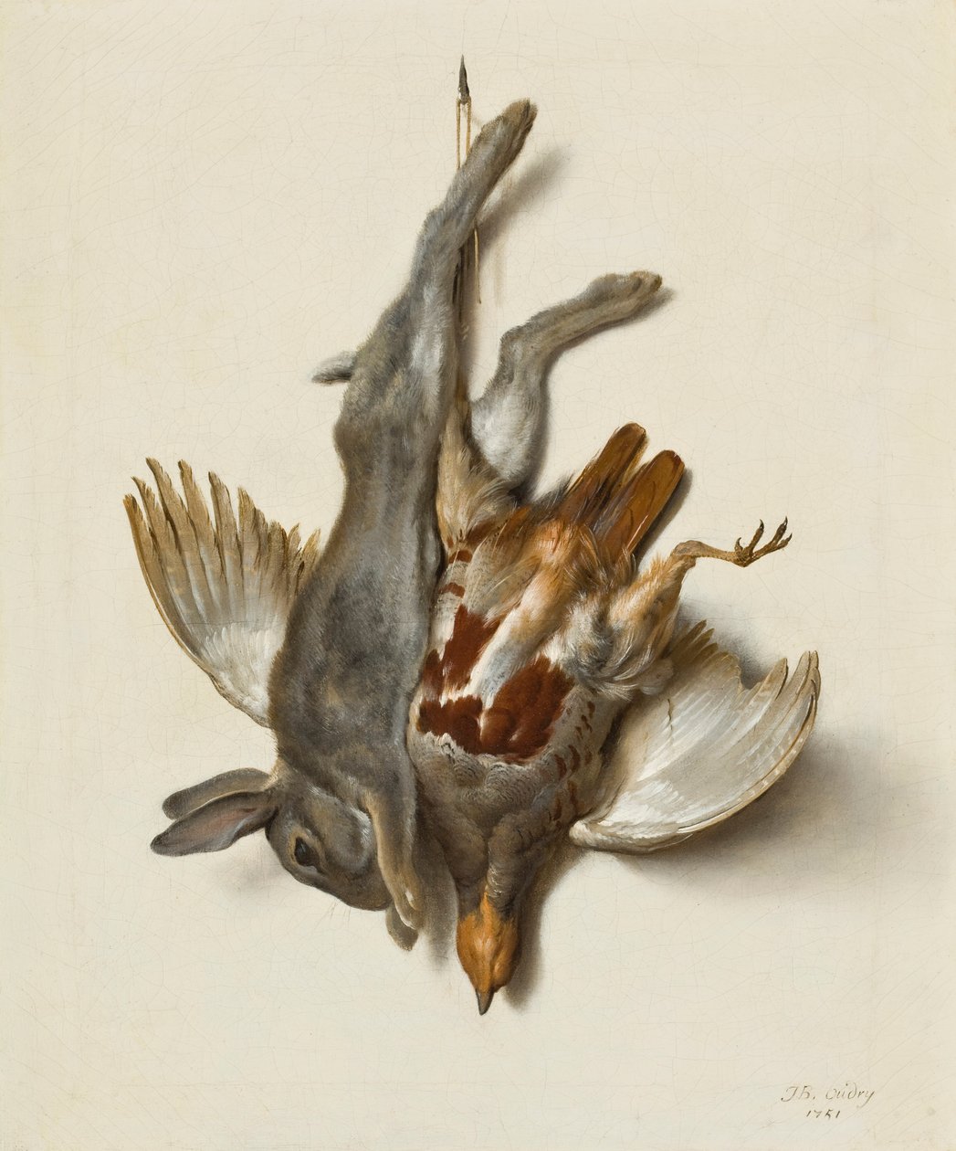 En ung kanin och rapphöna hängde vid fötterna, 1751 av Jean Baptiste Oudry
