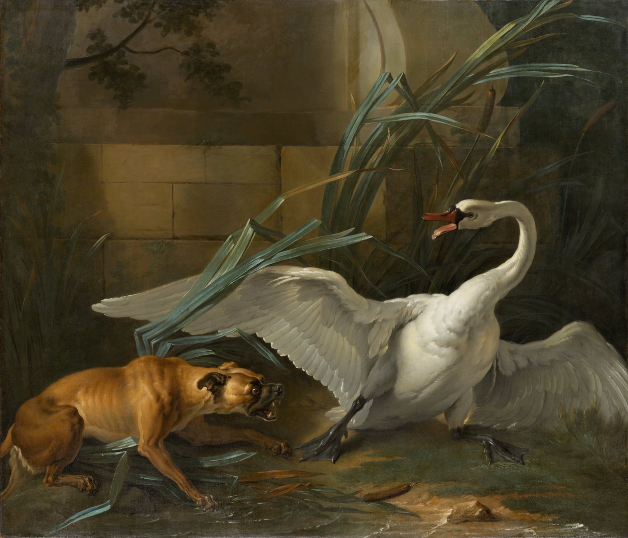 Cygne attaqué par un chien av Jean-Baptiste Oudry