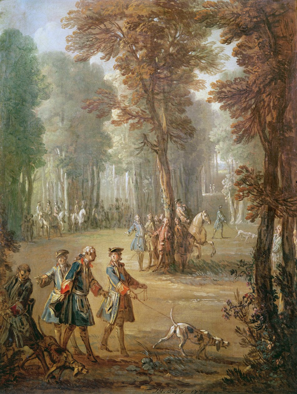 Ludvig XV (1710-74) och hans blodhund i Puys, tecknad film för en gobeläng, 1738 (se även 3328) av Jean Baptiste Oudry