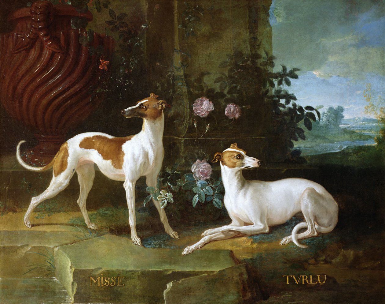 Misse och Turlu, två vinthundar av Ludvig XV av Jean Baptiste Oudry