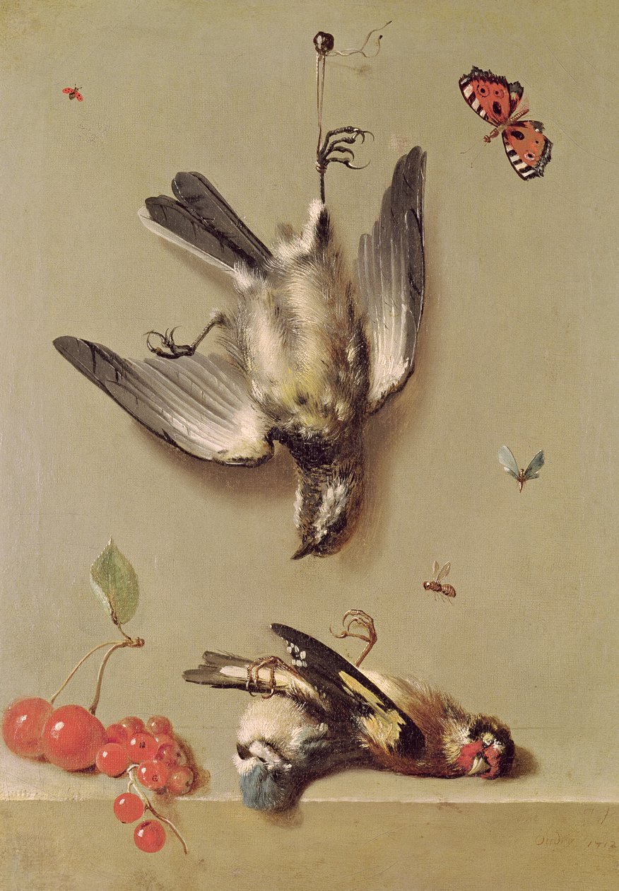 Stilleben av döda fåglar och körsbär, 1712 av Jean Baptiste Oudry