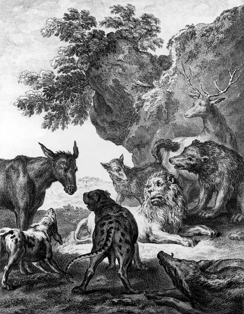 Djuren som insjuknat i pesten, illustration till La Fontaines fabler, 1755 av Jean Baptiste Oudry