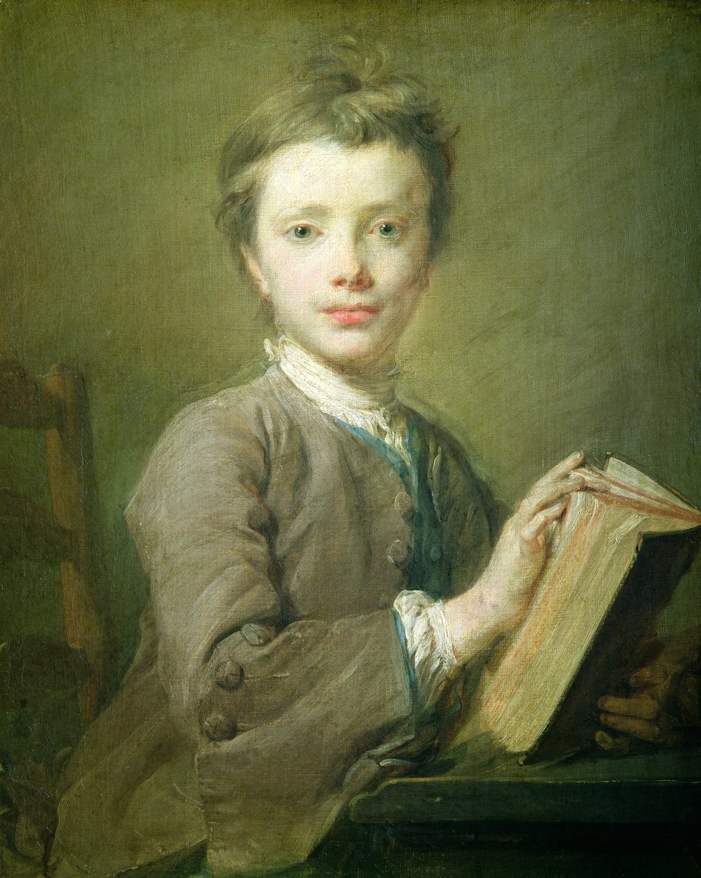 En pojke med en bok, ca 1740 (pastell på papper) av Jean Baptiste Perronneau
