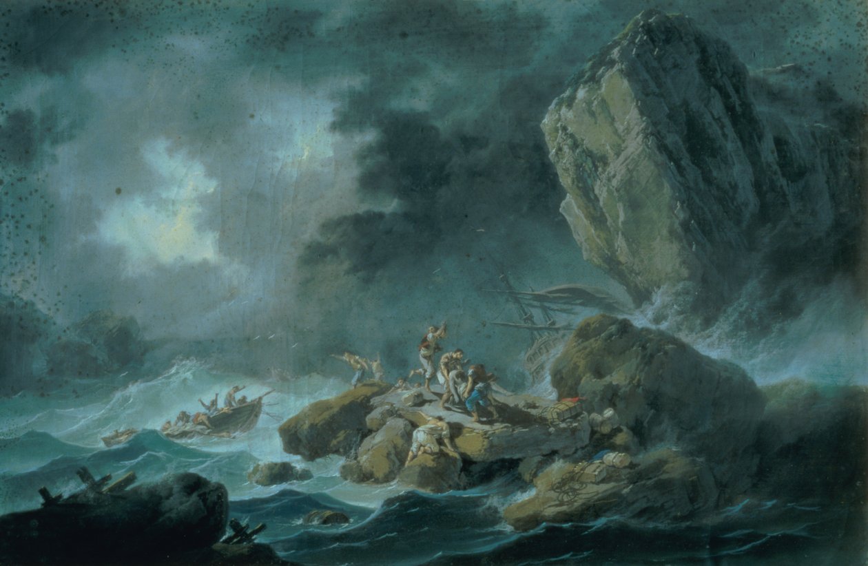 Havslandskap i en storm av Jean Baptiste Pillement