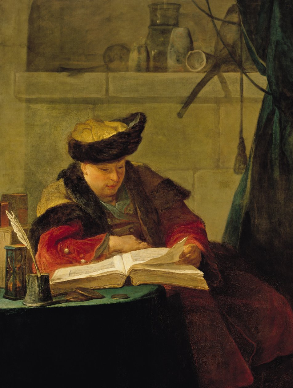 En kemist i sitt laboratorium, eller Prompter, eller En filosof som föreläser (porträtt av målaren Joseph Aved (1702-66), 1734). av Jean Baptiste Simeon Chardin