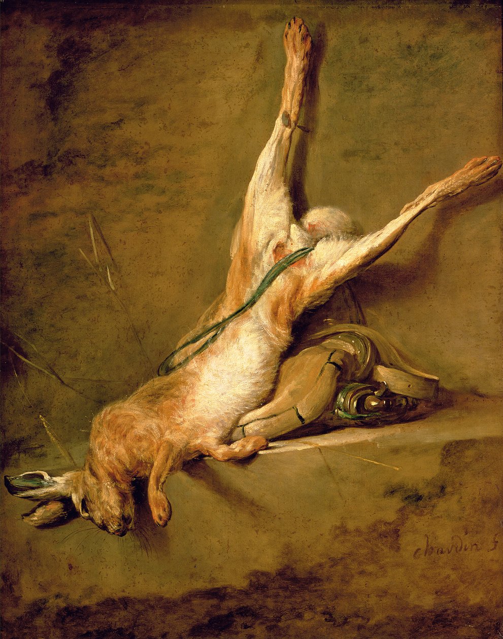 Död hare med puderhorn och viltväska, c.1726-30 av Jean Baptiste Simeon Chardin