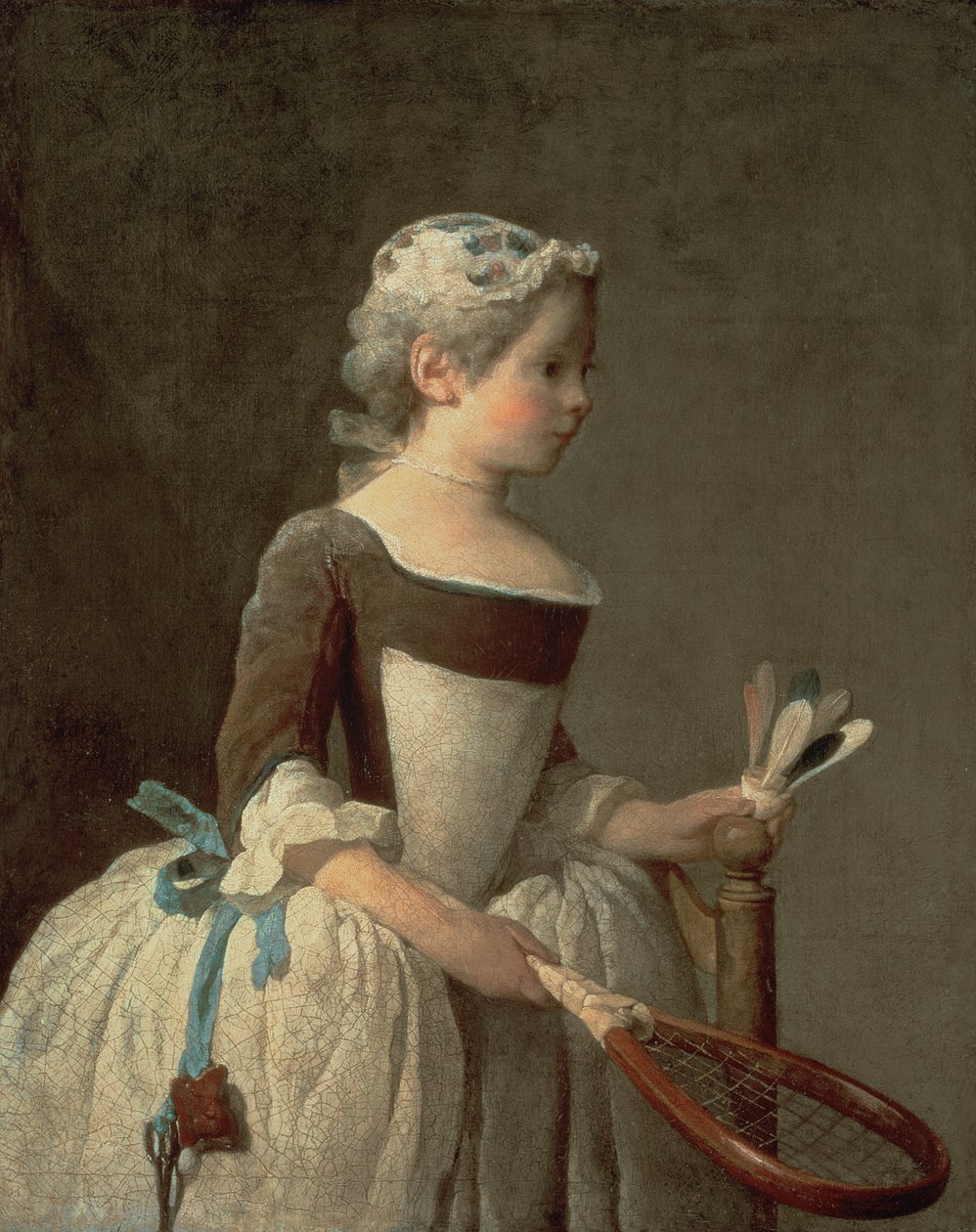 Flicka med racket och fjäderboll av Jean Baptiste Simeon Chardin