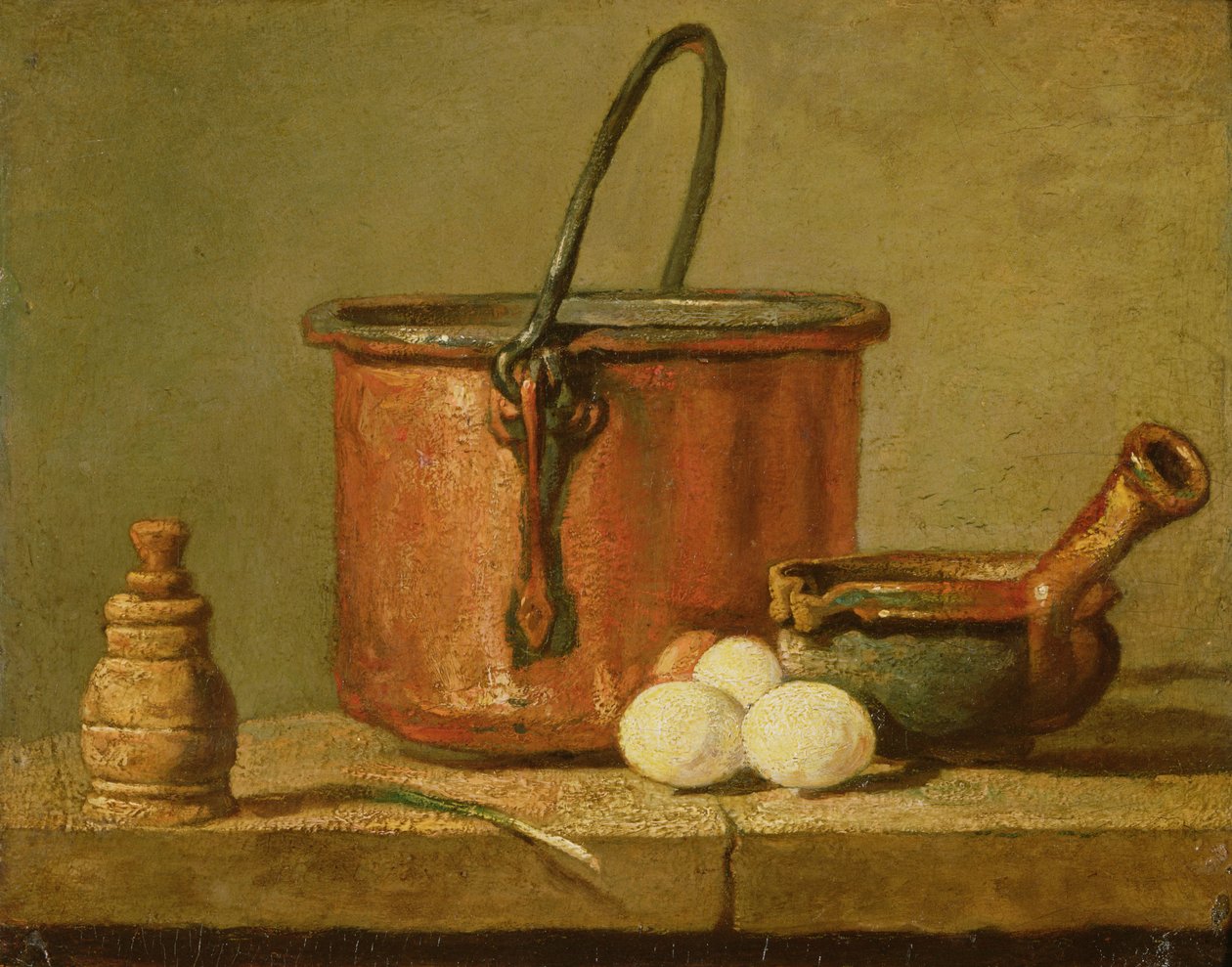 Stilleben av köksredskap, kittel, stekpanna och ägg av Jean Baptiste Simeon Chardin