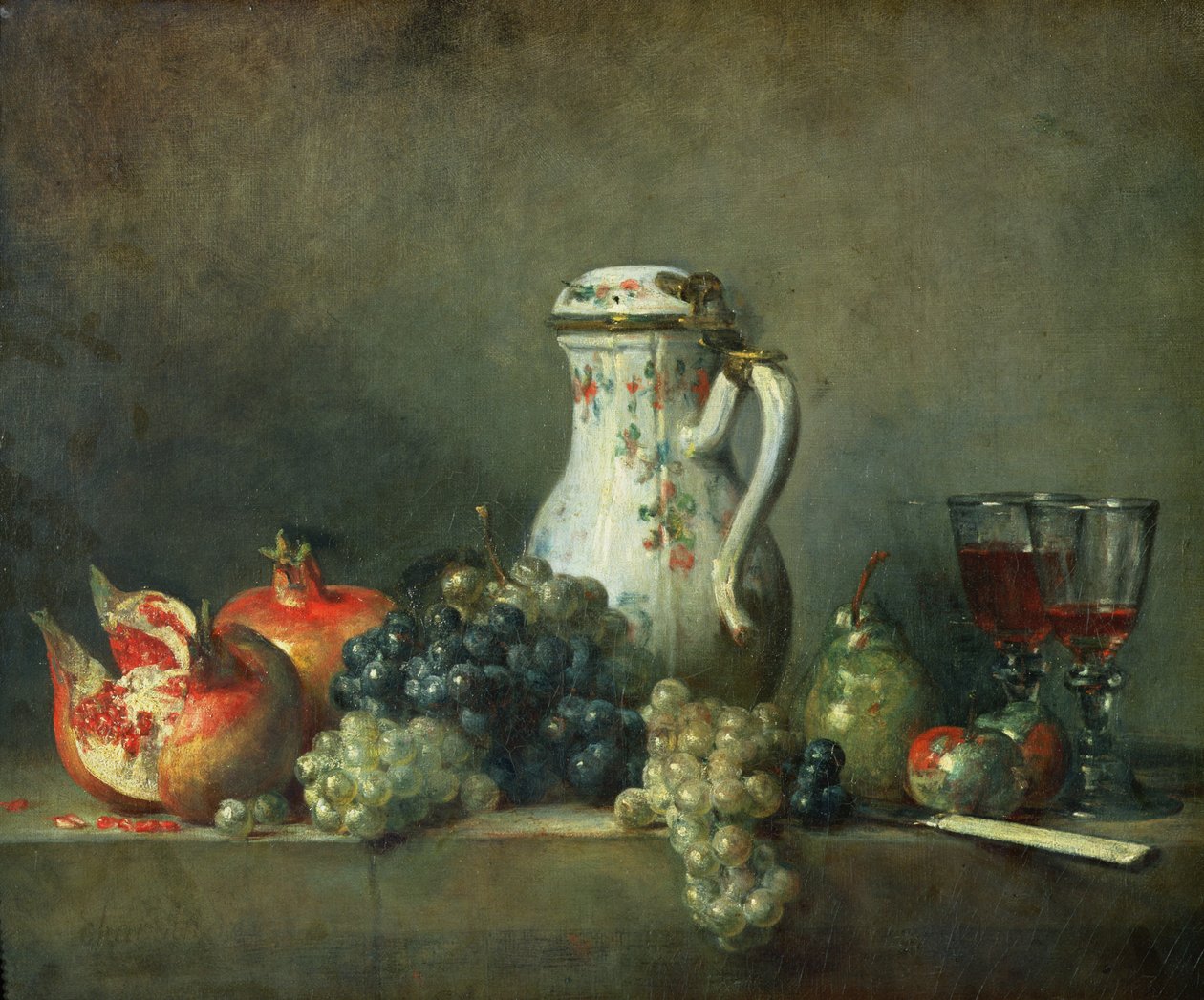 Stilleben med druvor och granatäpplen, 1763 av Jean Baptiste Simeon Chardin