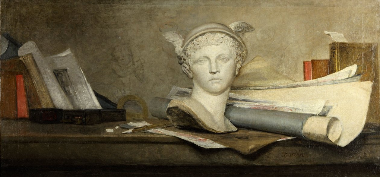 Still life with attributes of the arts av Jean Baptiste Simeon Chardin